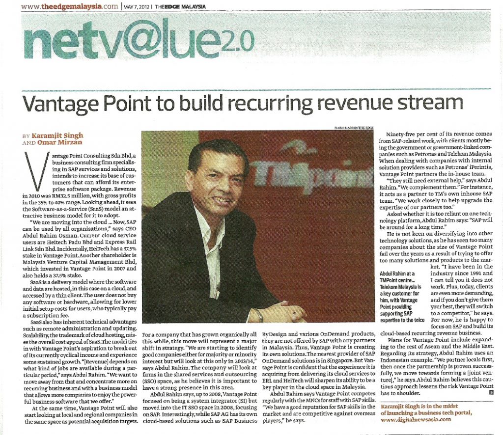 Vantage Point to build recurring revenue stream - The Edge Netv@lue 2.0